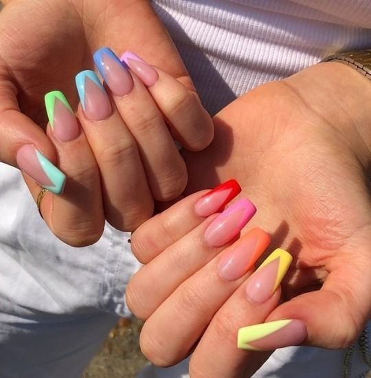 French Tips spring rainbow nails - Pastel Rainbow Tips