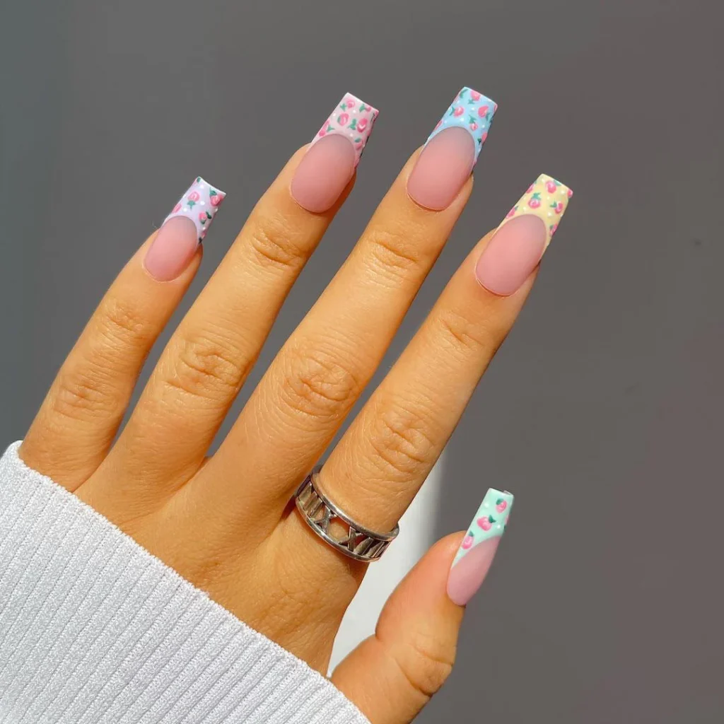 Strawberry Yellow Pink Blue Pastel French Tips 