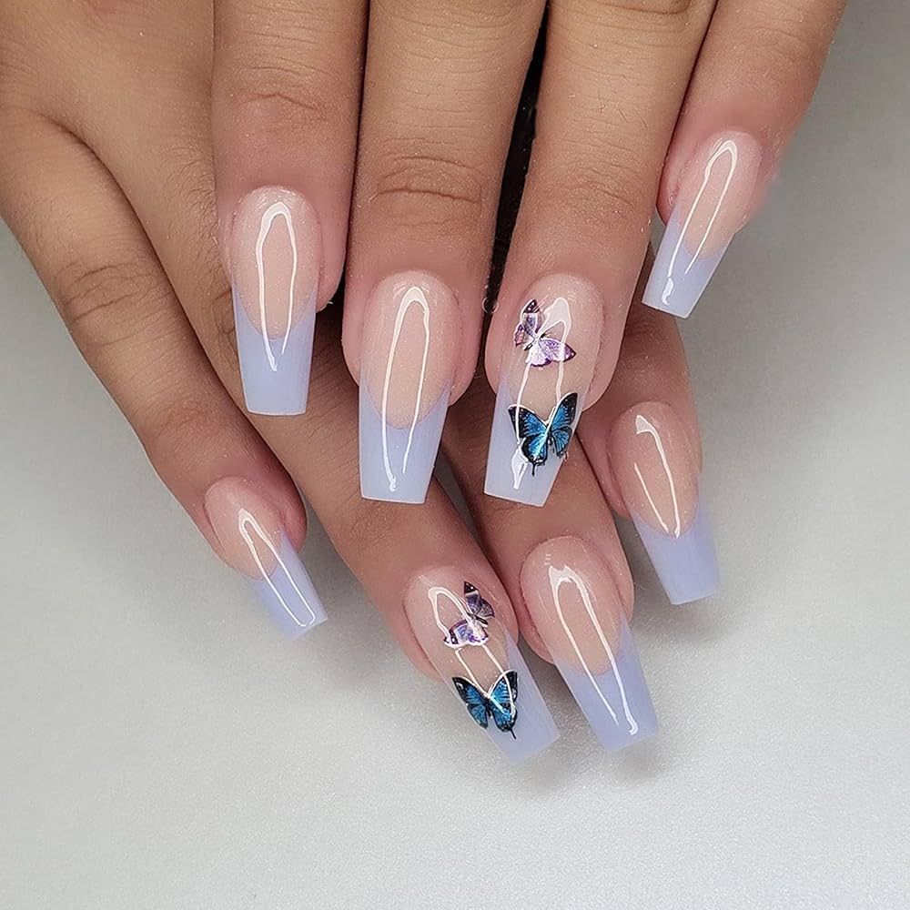 Light Pastel Medium French tip Butterfly Nails