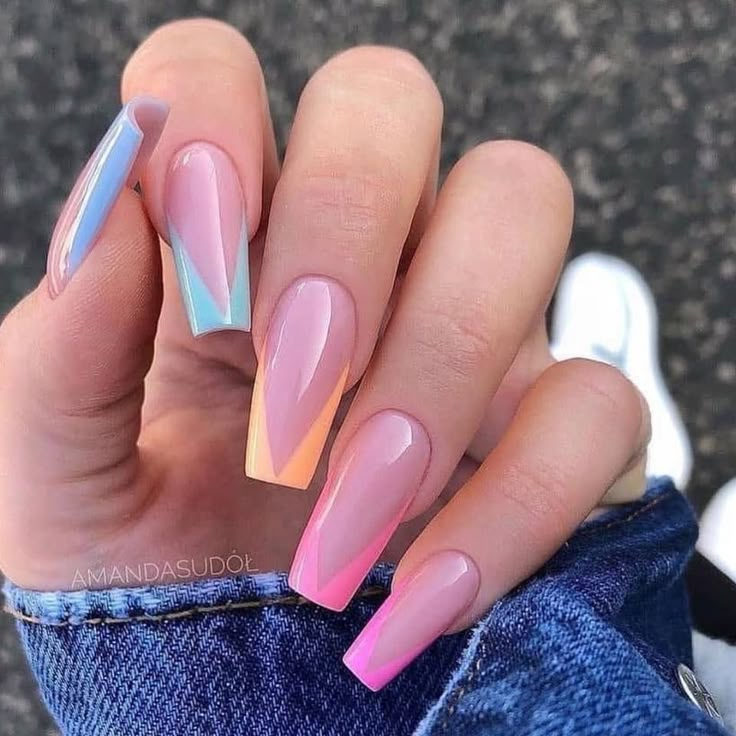 Blue, Green, orange pink, and Purple Nails - Spring Rainbow Vibes 