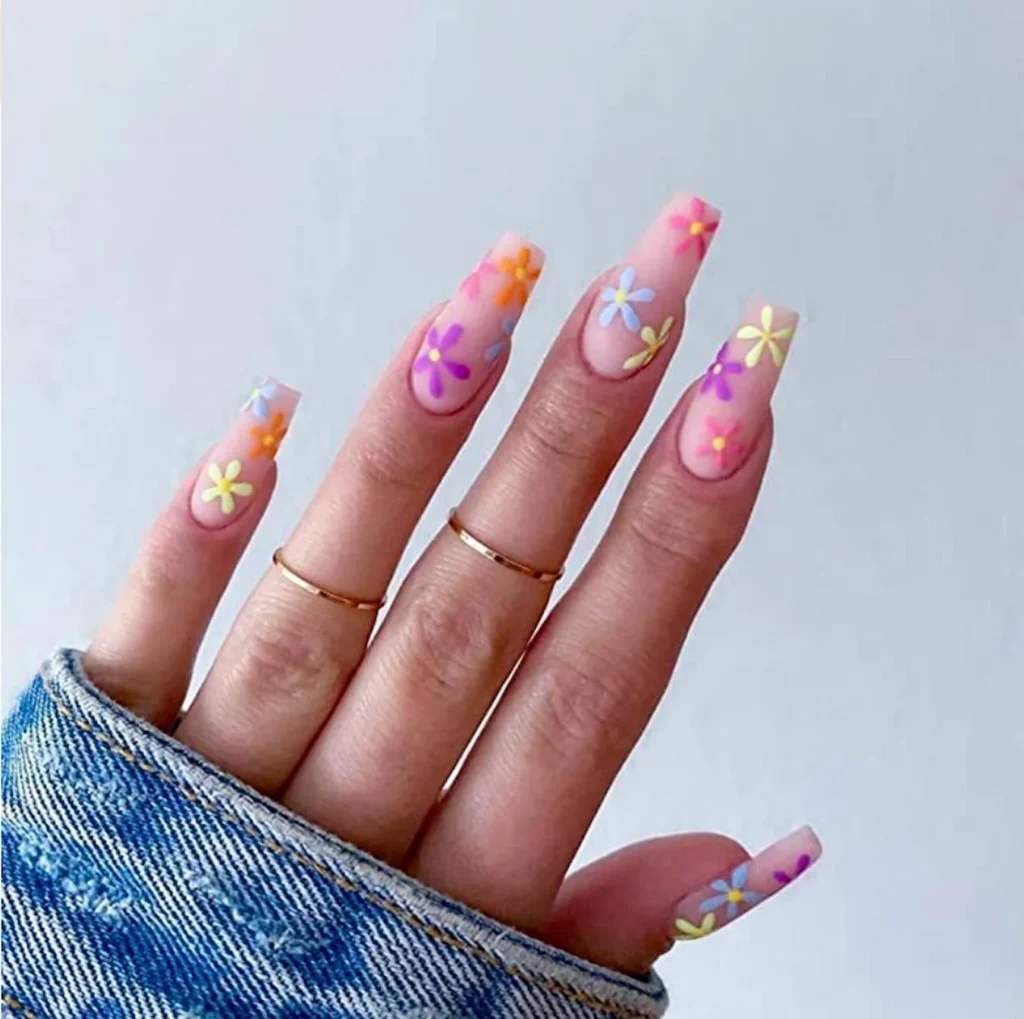 Matt Coffin nails with spring flower cute design - 