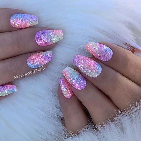 Sugar Glitter Pastel Color Nails