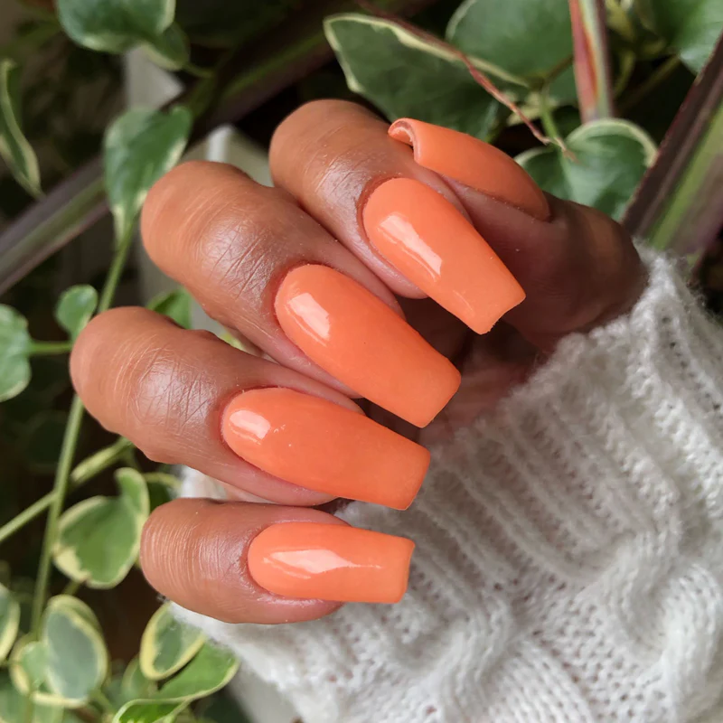 Vibrant Orange Long Nails