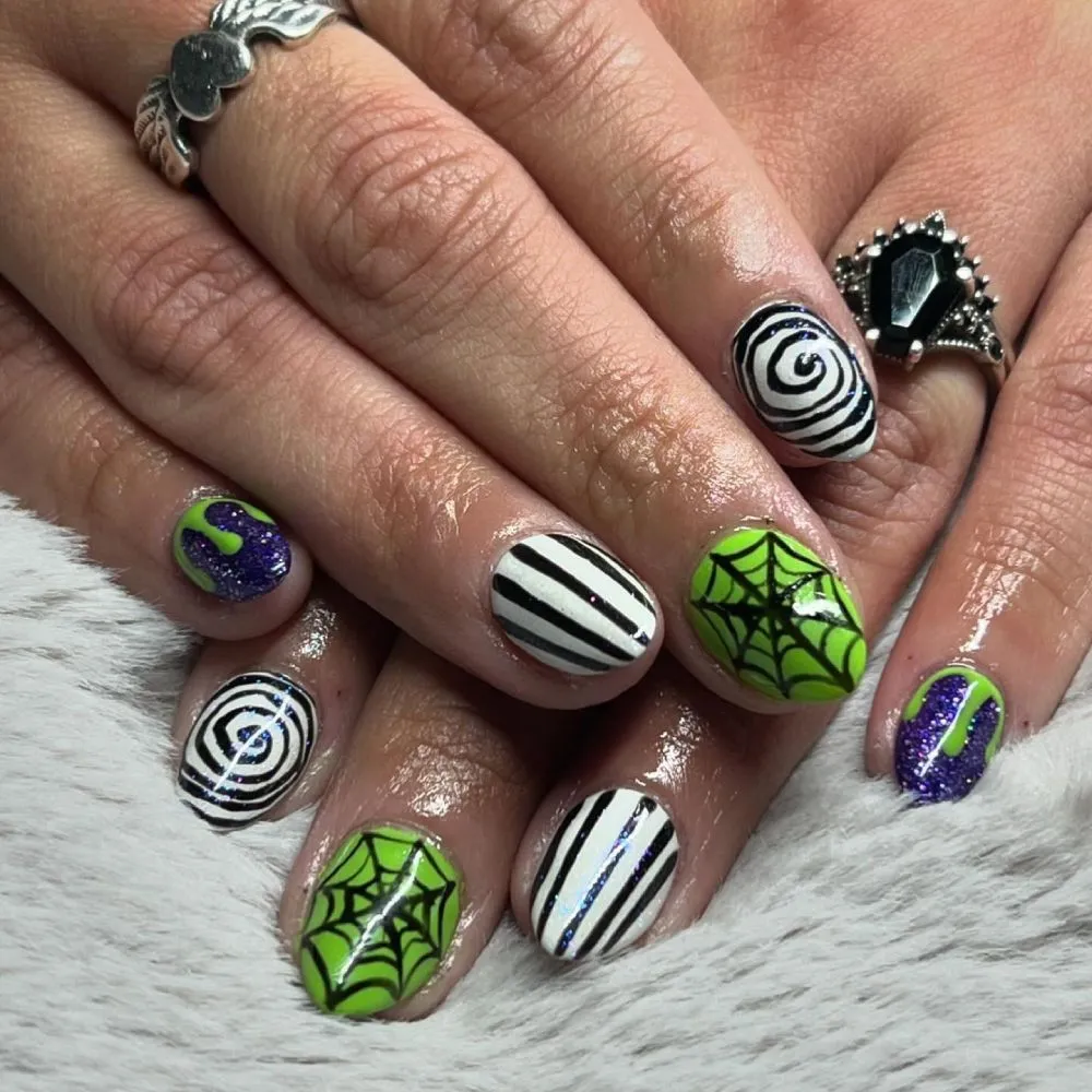 Monster Green Spider Web Nails