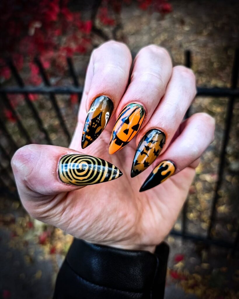 Spooky Jack O' Lantern with Witch House Nail Design