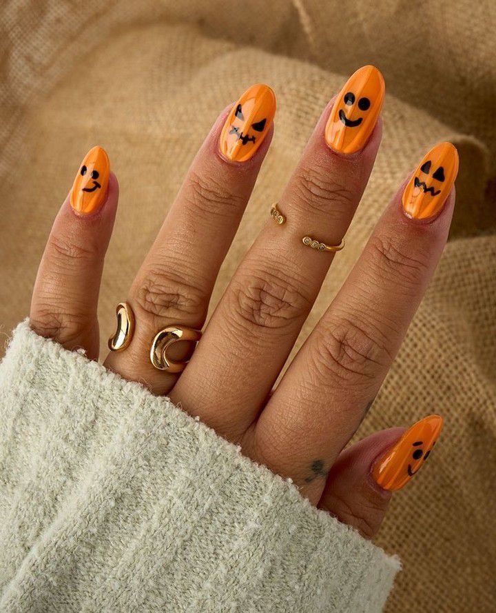 Spooktacular Pumpkin Jack-O'-Lantern Press-On Nails – Halloween Fake Nails