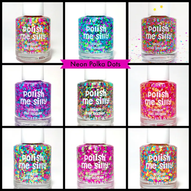 Full Set of 9 Polka Dot Polishes  SPRING COLLECTION Custom-Blended Indie Glitter Nail Polish