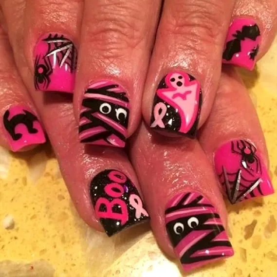 Halloween Black Pink Press on Nails 40 Spooky Creepy Halloween Nails Acrylic Design Manicure