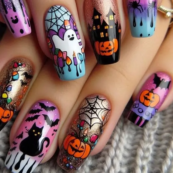 Pumpkin Bat Cat Spider Web Design Castle Spooky Little Ghost Glue 
