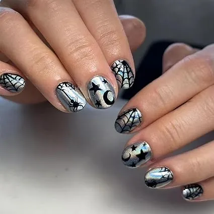 Silver Short Square Fake Nails