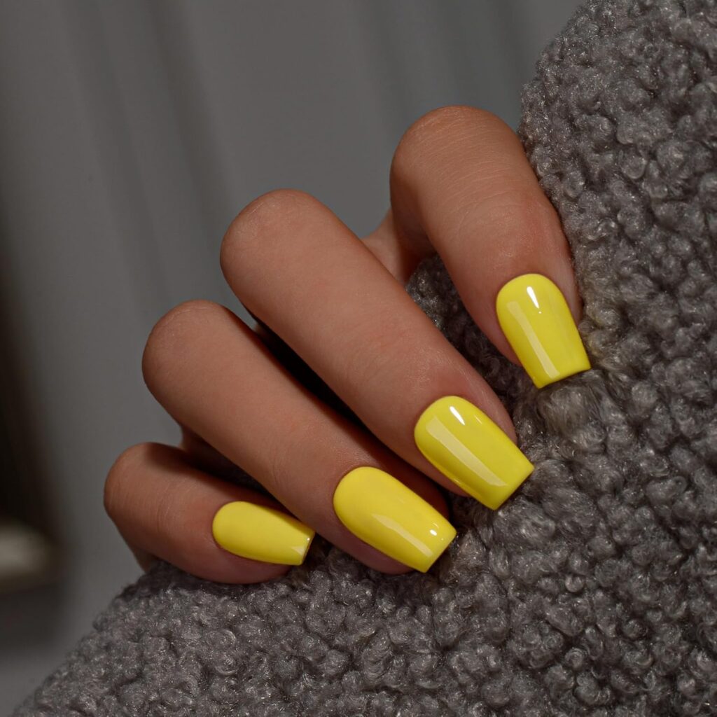 Bright Yellow Press On Nails Yellow Coffin Nails for Spring