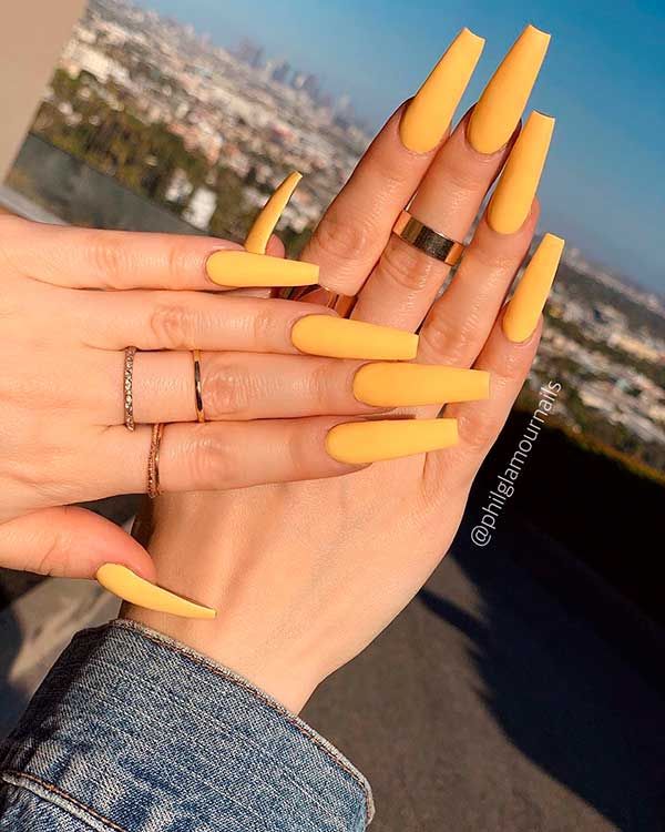 Matte Yellow Coffin Nails 