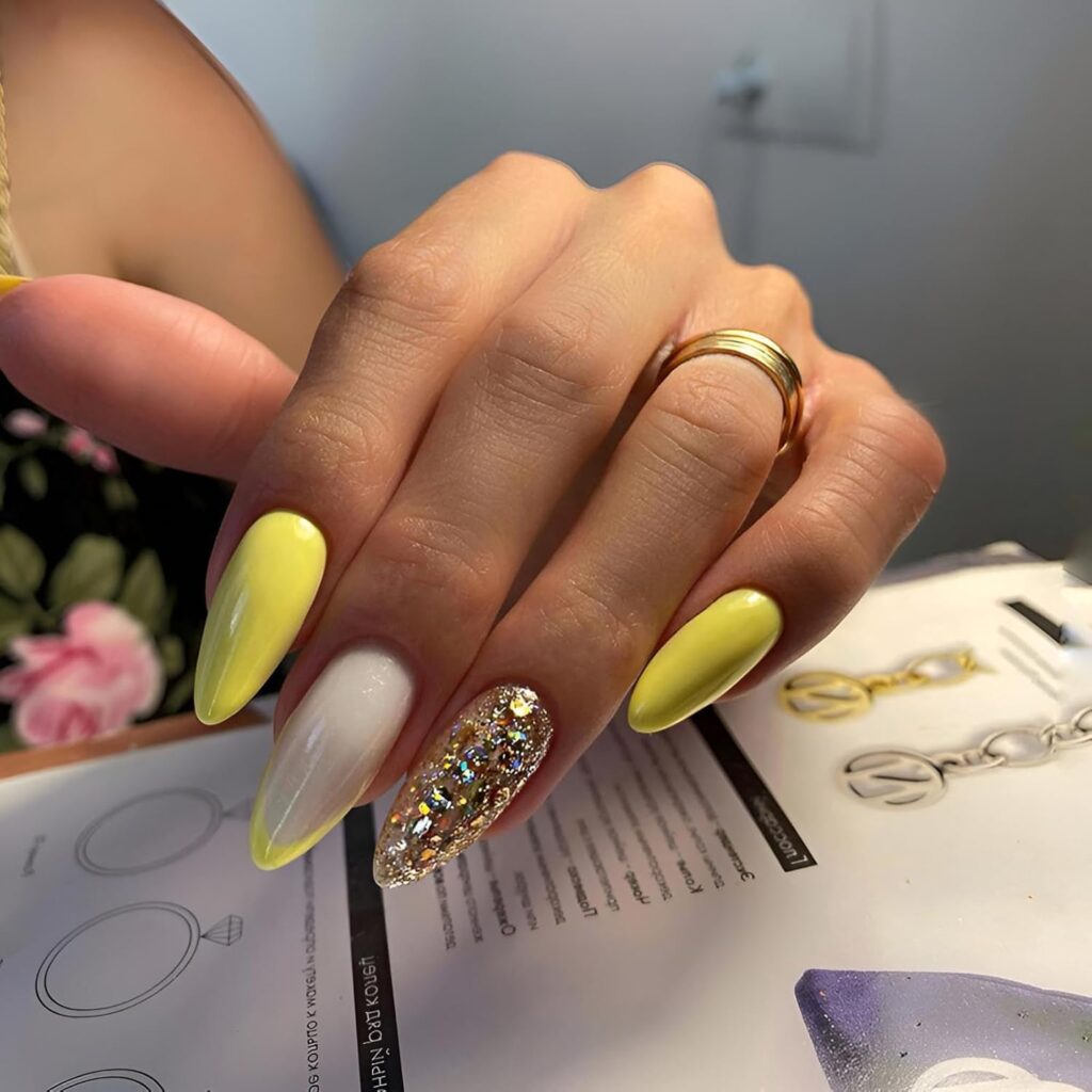 Yellow French Tip Fake Nails