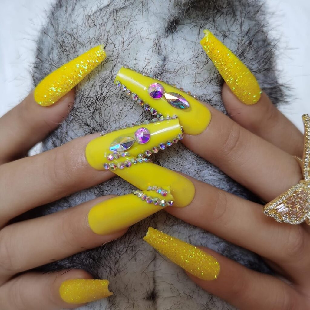 bride nails lemon yellow press on nails long coffin fake nails