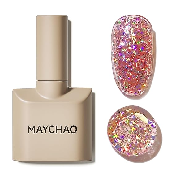 1Pc Clear Pink Glitter Nail Polish Soak Off UV LED Nail Gel Polish Nail Art
