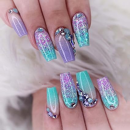 Medium Press on Nails Rhinestones False Nails Art