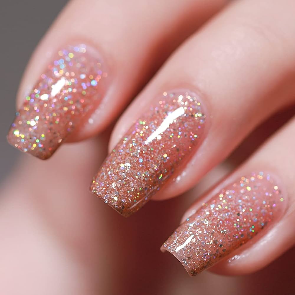 Rose Gold Glitter Gel Nail Polish Holographic Color Sparkle Gel Nail