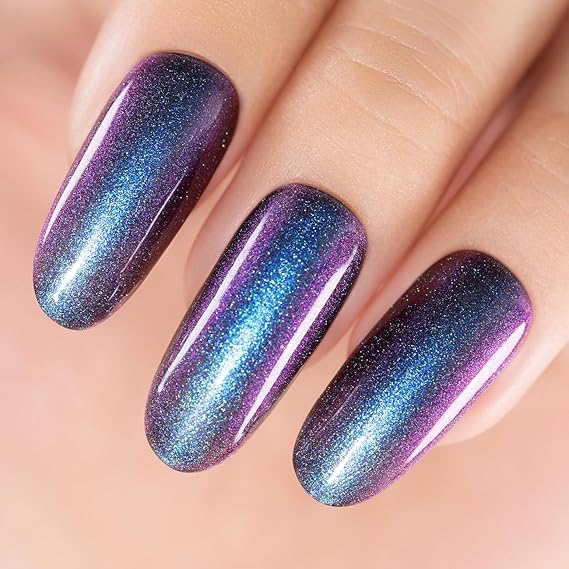 Chameleon Gel Nail Polish Dark Blue to Purple Multichrome Color Changing Holographic