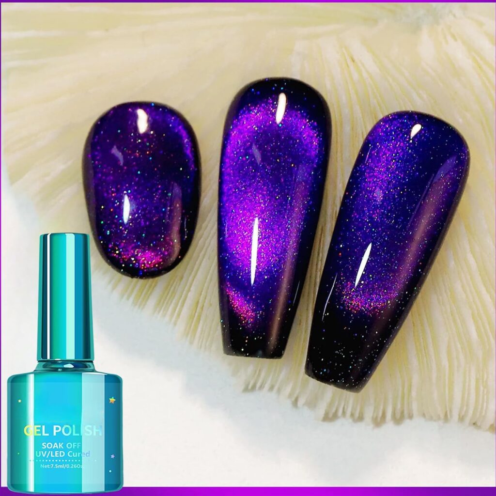 Purple Cat Eye Gel Nail Polish Magnetic Diamond Glitter Purple Nails For Fall