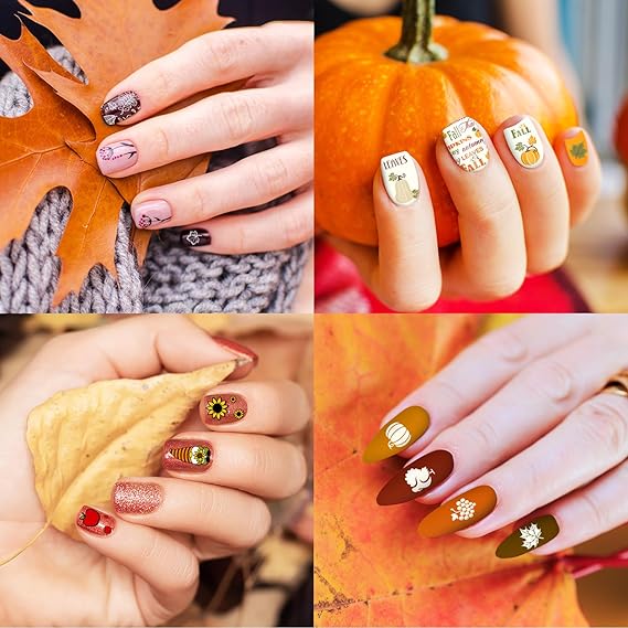 10 Sheet Fall Nail Art Stamping Plates Kit Happy Thanksgiving Pumpkins Maple Leaf