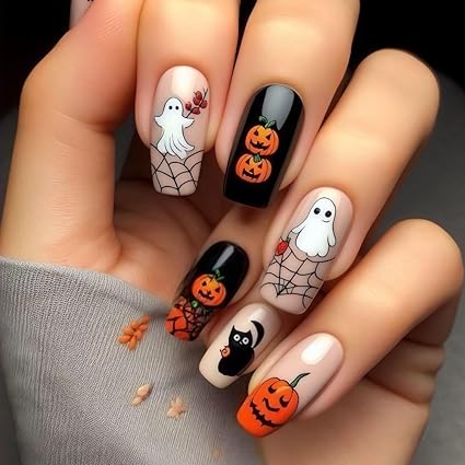 Halloween Press on Nails Short Square Fake Nails