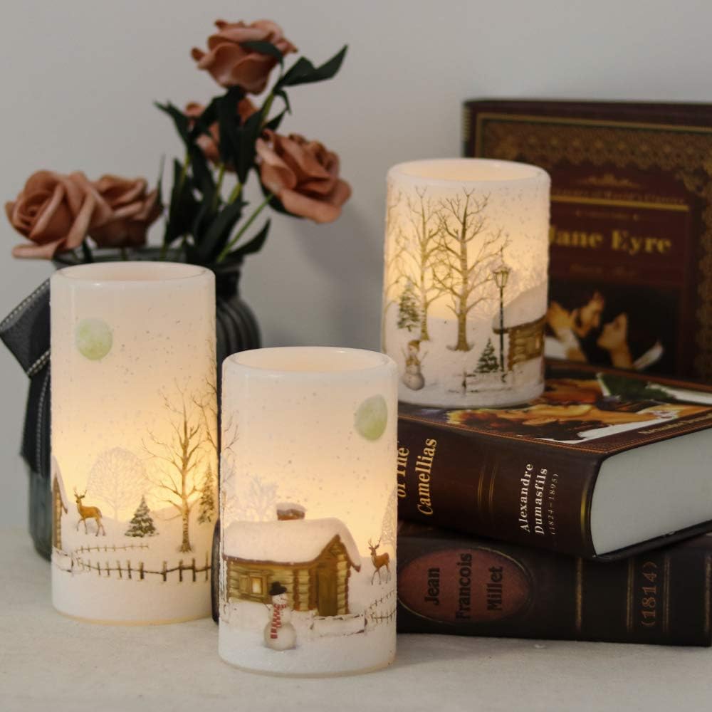 Christmas Snowman Flameless Candles Flickering Battery Operated with Timer Christmas Decoration Idea for Home