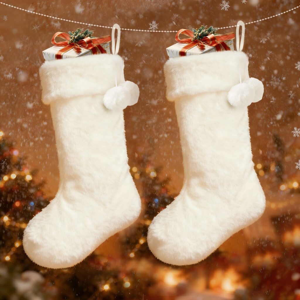 Christmas Stocking White Faux Fur