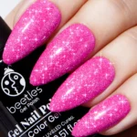 Bright Pink Nails With Glitter 