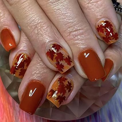 Fall Press on Nails Medium Square Brown Fake Nails