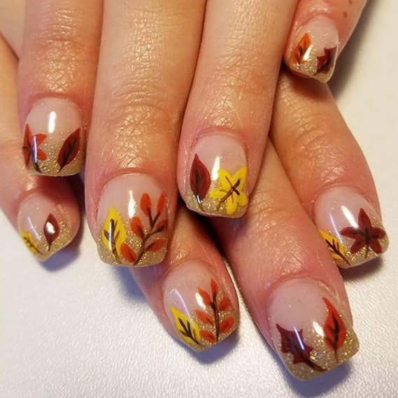 Fall Short Square French Tip Press on Nails