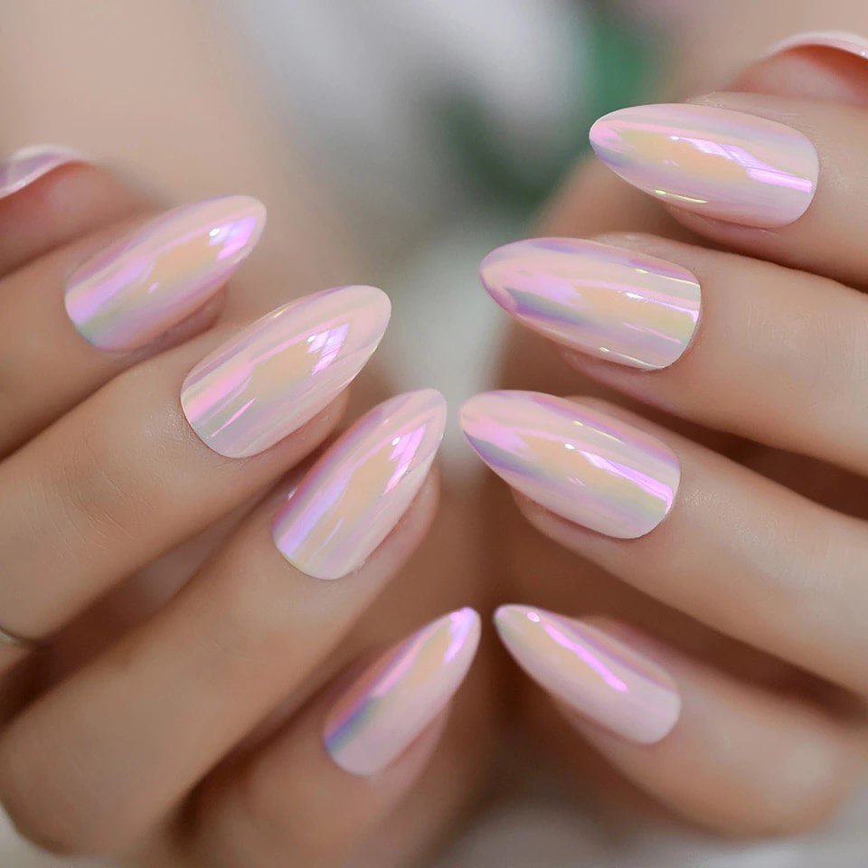 Pink holographic nails
