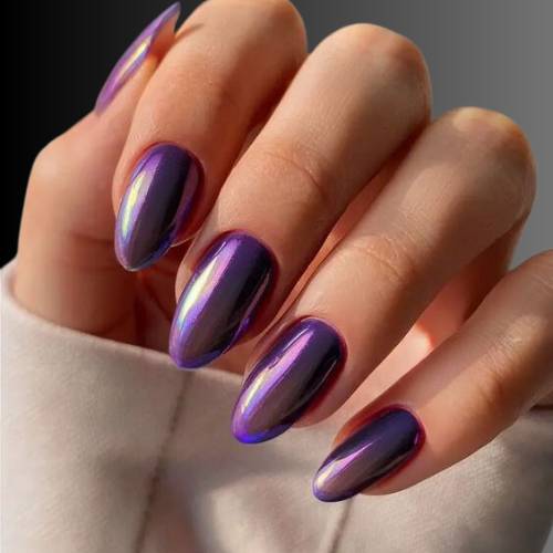 Oval Shape Black purple polish