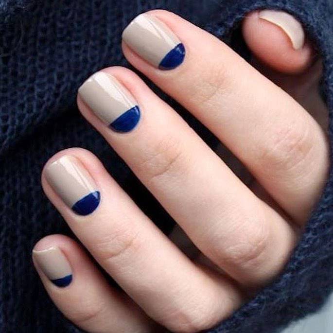 Half Moon Nails White and Blue Nails