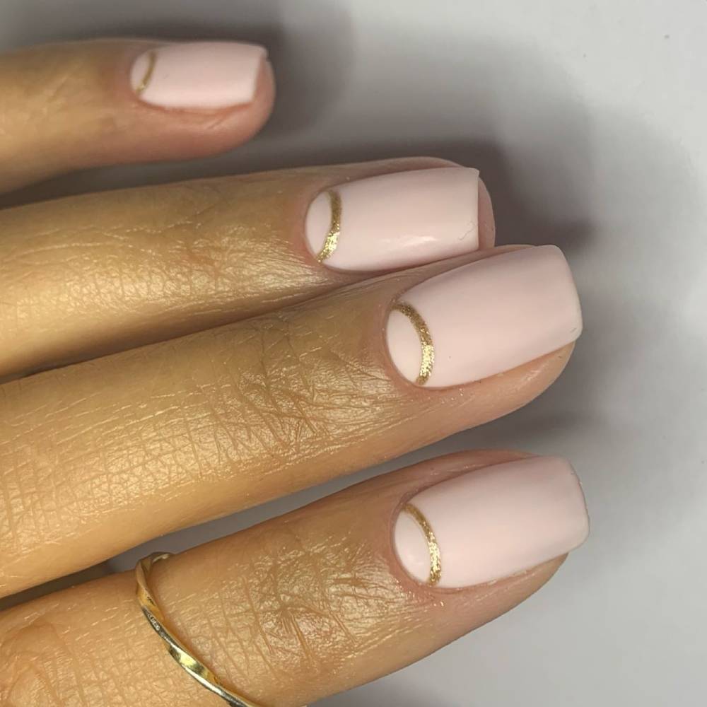 Half Moon Nails Gold Line Baby Pink