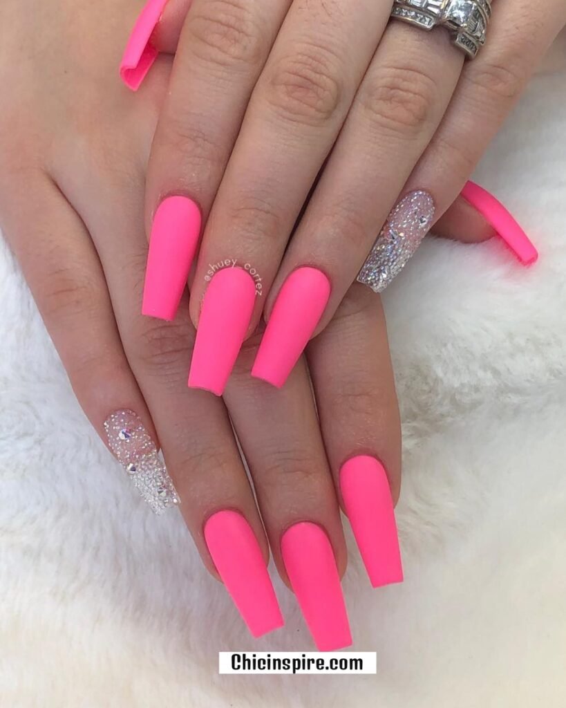 20 Neon Pink Nails Amazing for All Year 7 20 Neon Pink Nails Amazing for All Year Matte Neon Pink Acrylic Nails