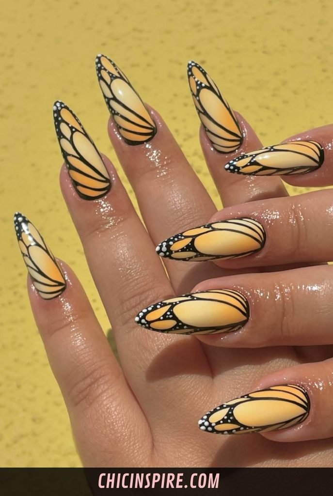 Yellow Butterfly Nails