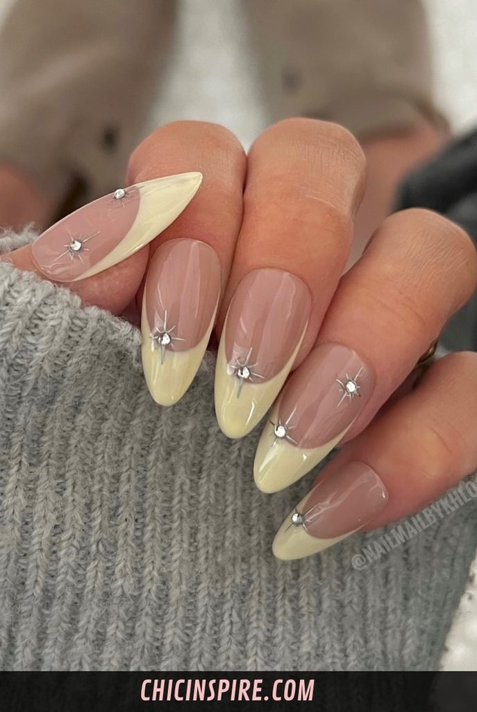 Yellow French Tips With a Nude Base