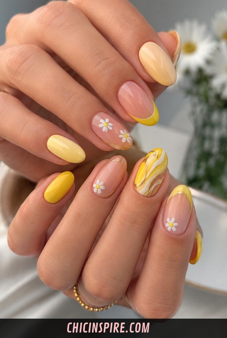 35 Yellow Nail Designs That Are Cute, Stylish & Easy to Try 1 You do not need long coffin or stiletto nails to enjoy yellow nail designs. Yellow Nail Designs