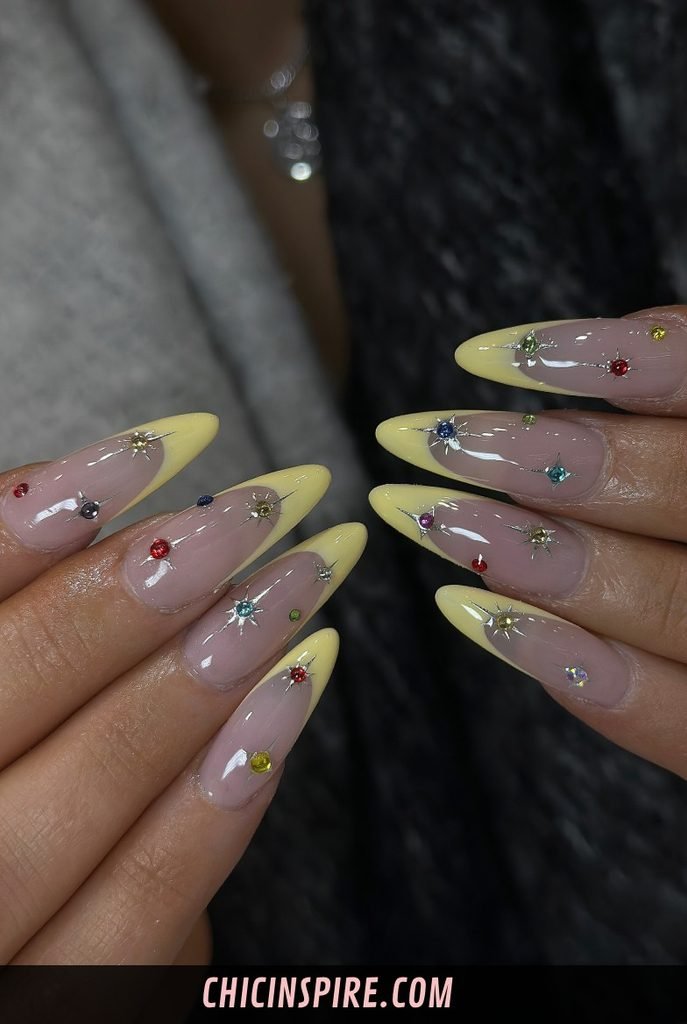 Yellow Rhinestone Nails