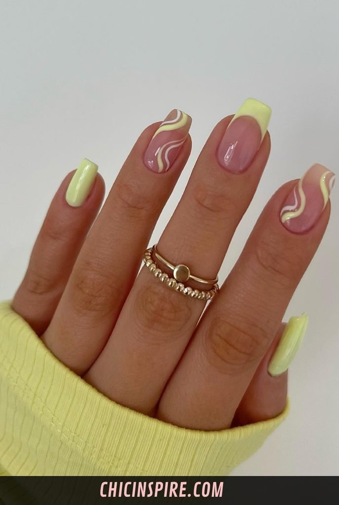Yellow Swirl Nails