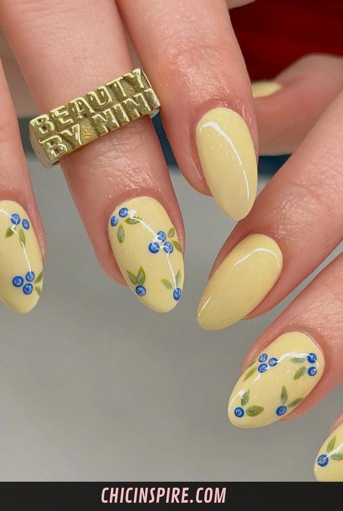 Yellow and Blue Floral Nails