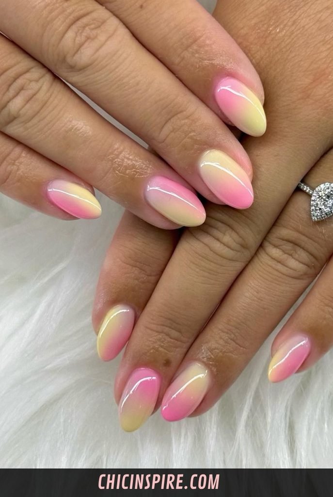 Yellow and Pink Ombre Nails