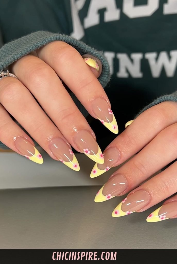 Yellow and White Polka Dot Nails
