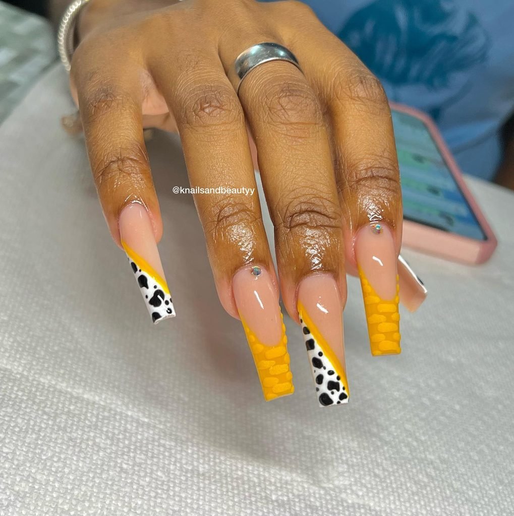 Yellow Cow Print Nails