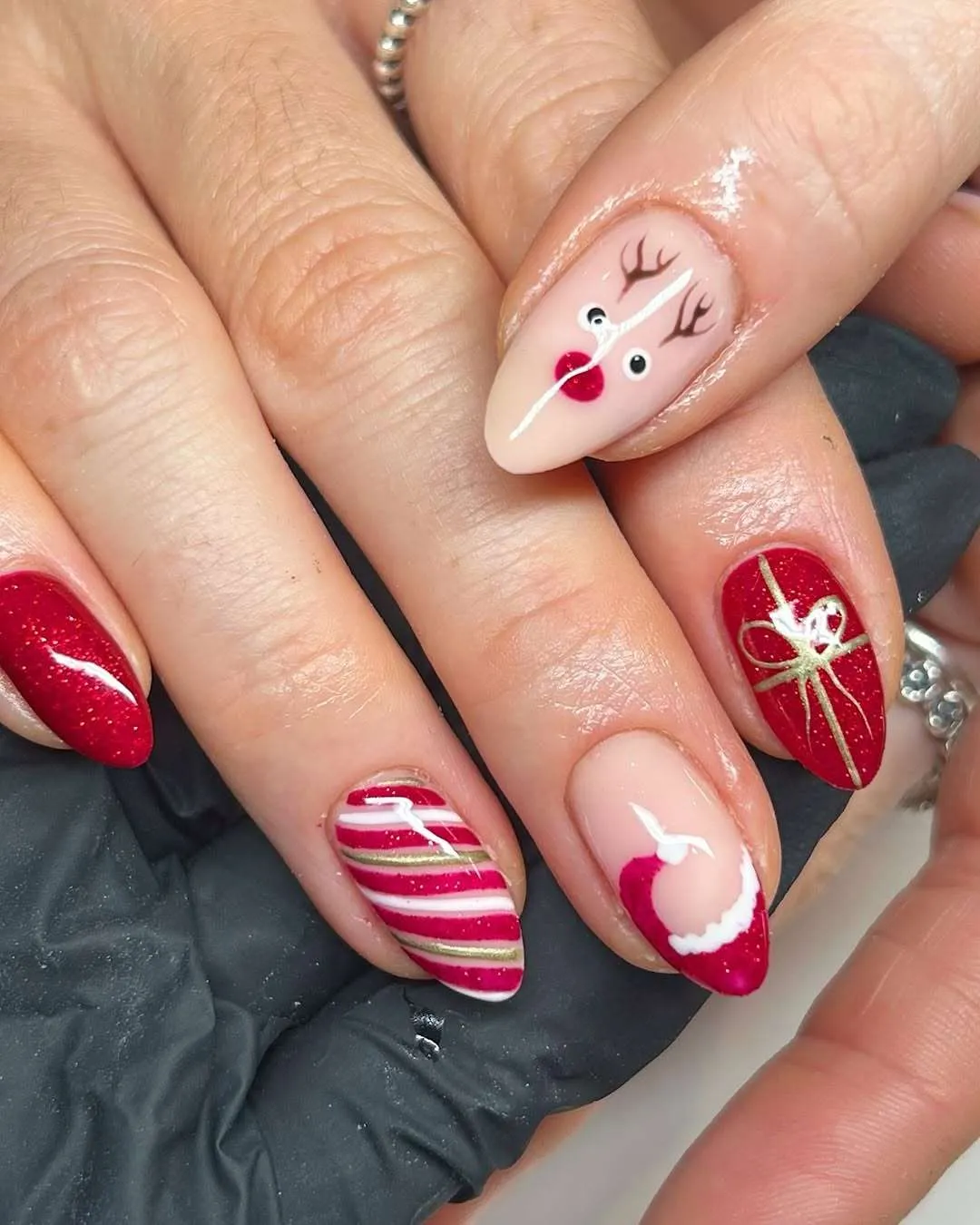 Candy Cane Reindeer Wraps nails 40 Best Reindeer Nails Design Ideas
