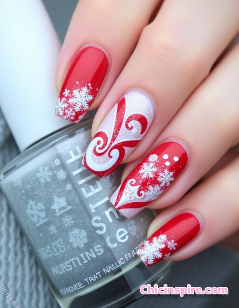 Red and Glitter Christmas nail idea