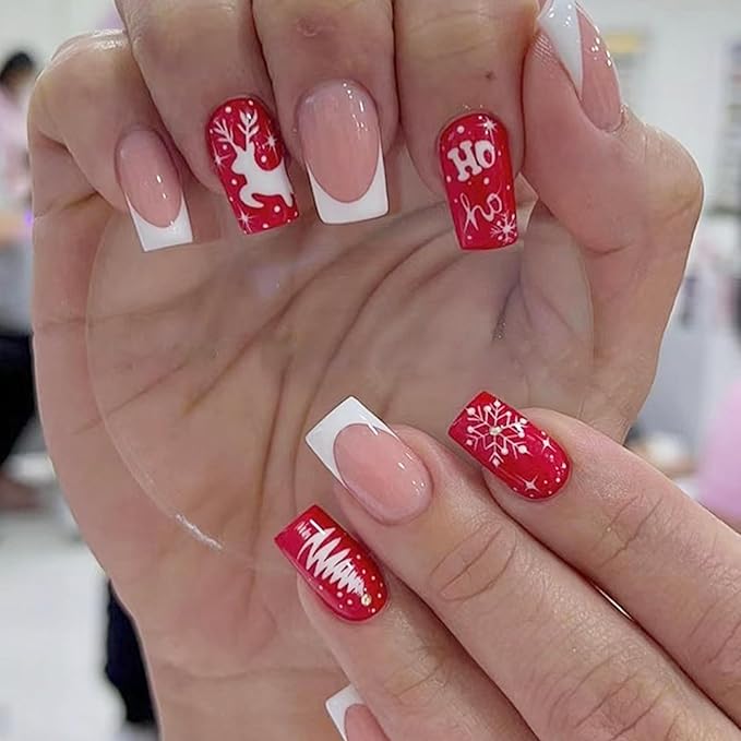 Christmas DIY Glossy Red Reindeer Nail Art