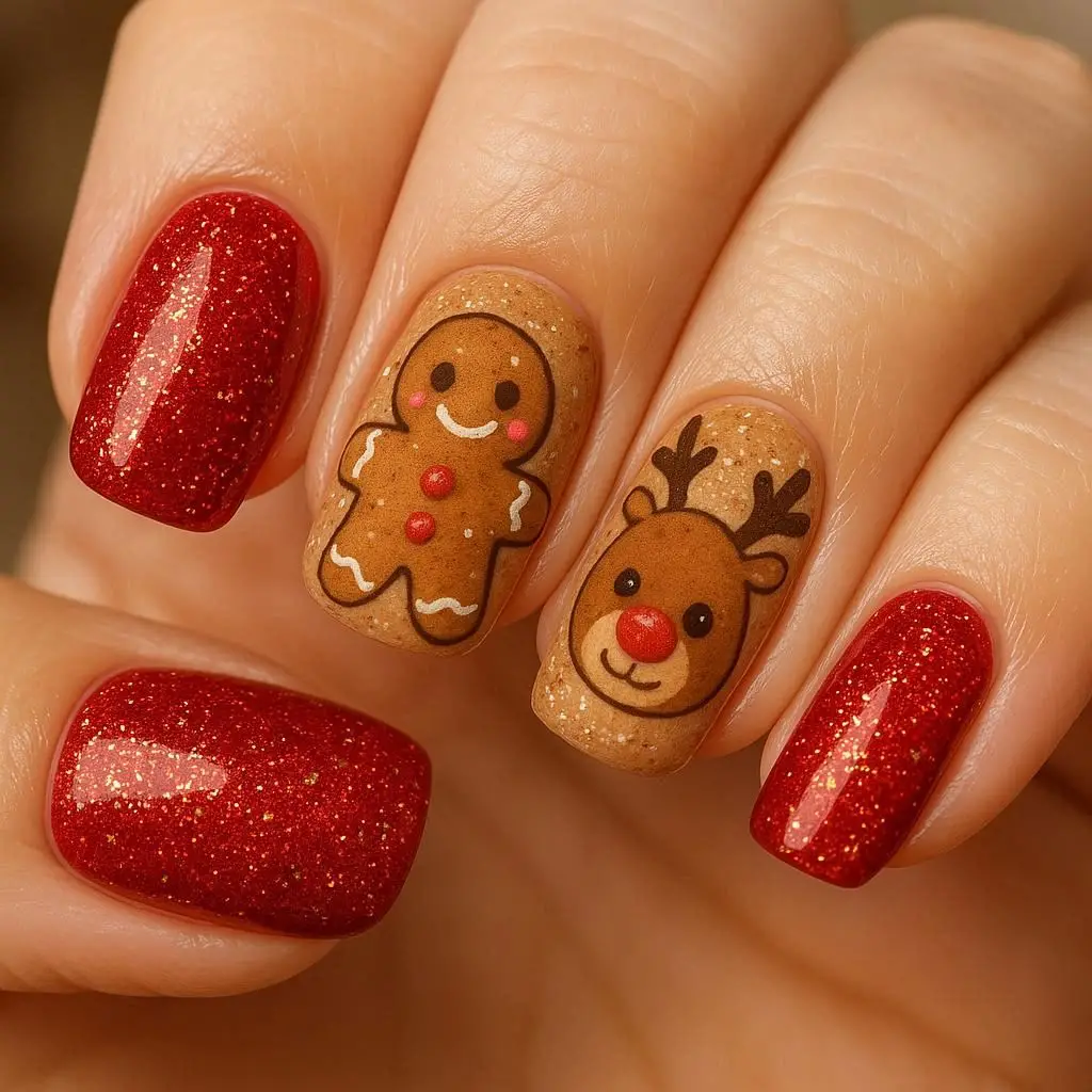 Gingerbread & Reindeer Nails