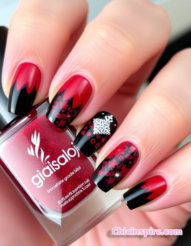 Holiday Black and red Christmas nails