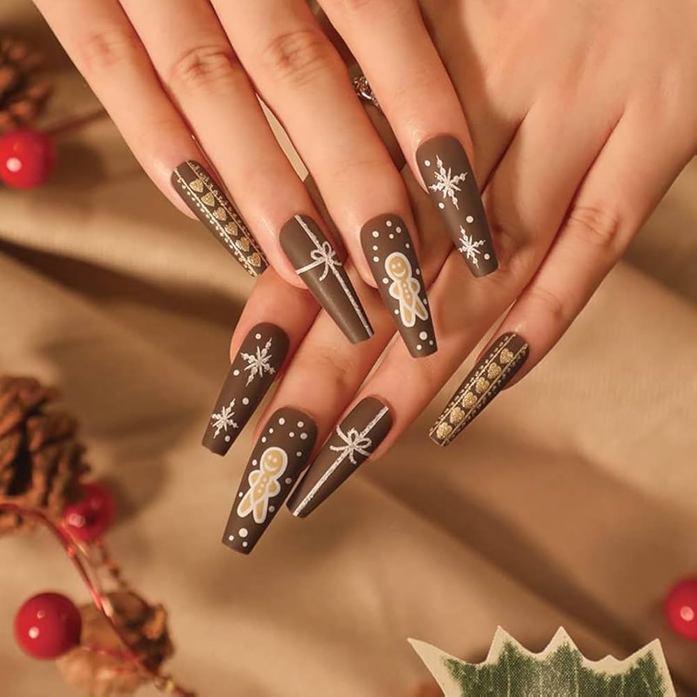 Matte Brown Reindeer Nails